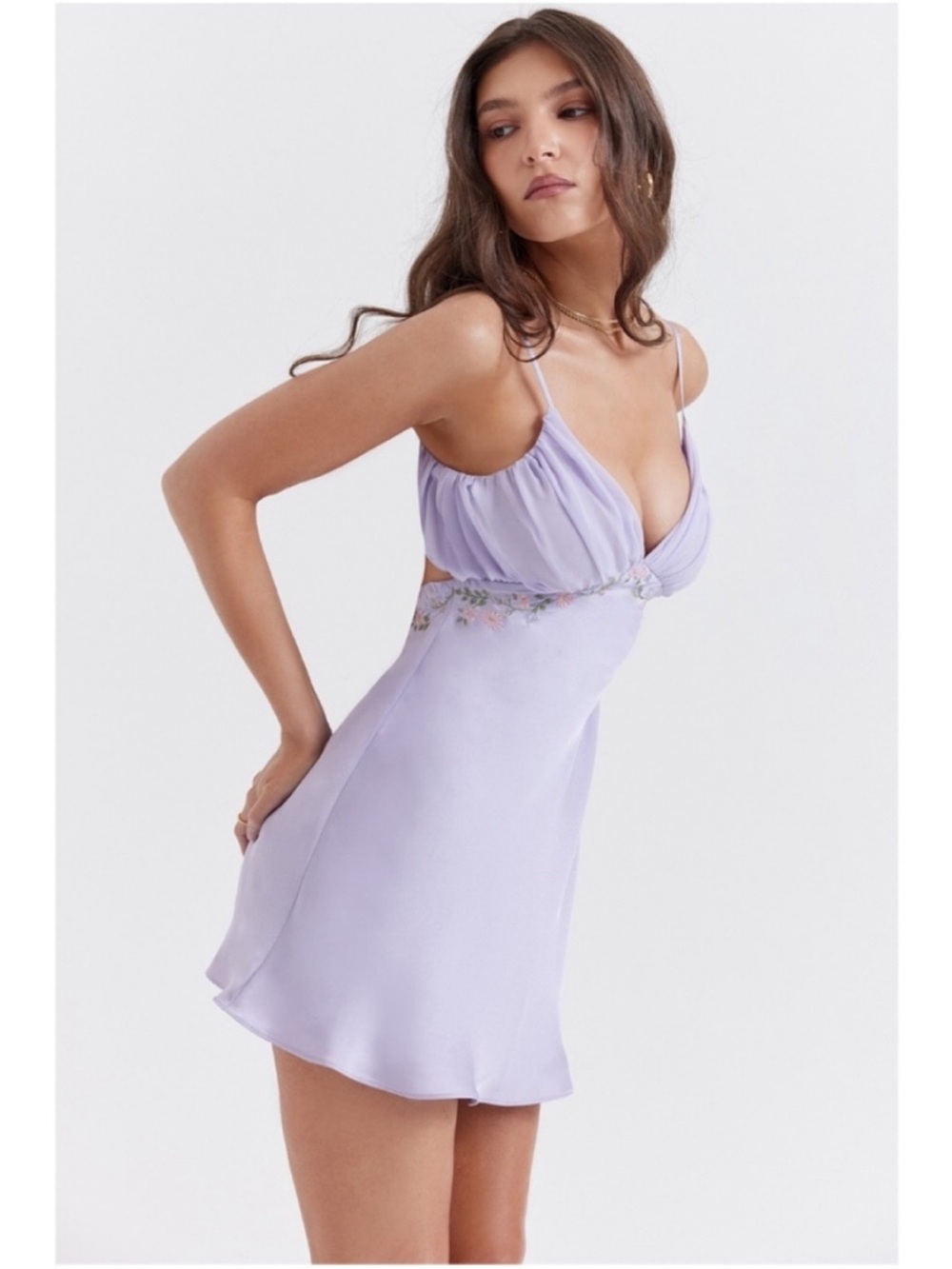 NEW House of CB Christa Embroidered Dress Lavender L+ (XL) with Plus Cup